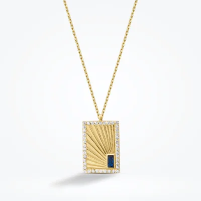 Altın Taşlı Plaka Kolye - 1