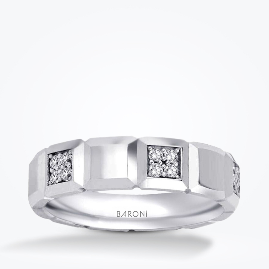 Altın Taşlı Şekilli Beyaz Alyans - Baroni Diamond