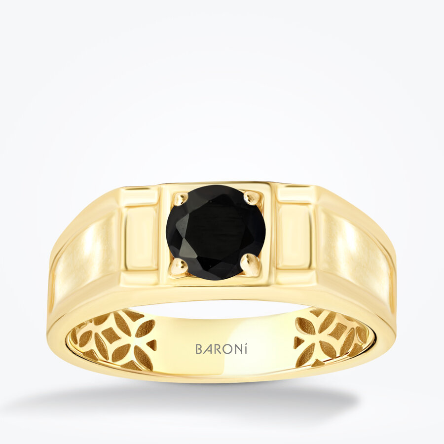 Altın Tek Siyah Taşlı Erkek Yüzük - Baroni Diamond