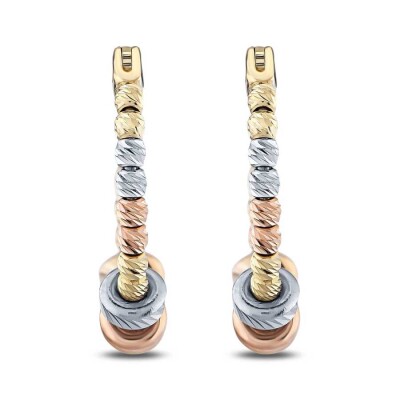 Altın Üç Renkli Toptop Halka Küpe - Baroni Diamond (1)