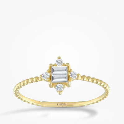 Altın Baget Taşlı Top Yüzük - 1