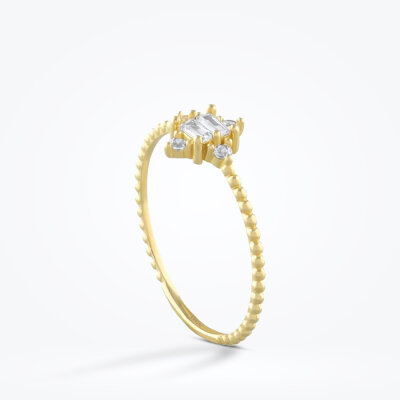 Altın Baget Taşlı Top Yüzük - Baroni Diamond (1)