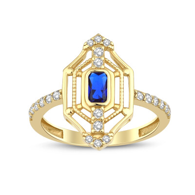 Altın Mavi Taşlı Yüzük - 1