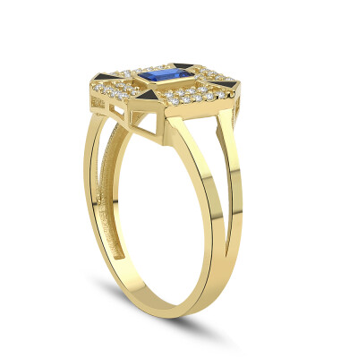 Altın Mavi Baget Taşlı Yüzük - Baroni Diamond (1)