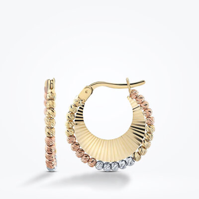 Altın Üç Renk Halka Küpe - 1