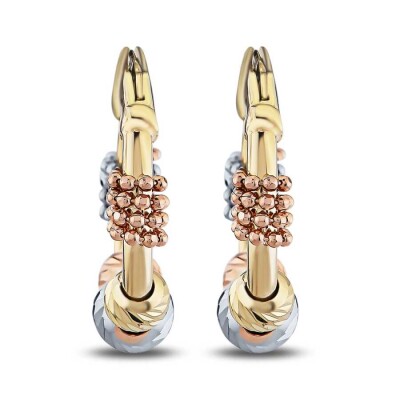 Altın Üç Renk Toplu Halka Küpe - Baroni Diamond (1)