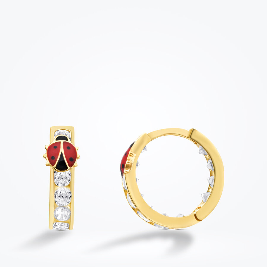 Altın Taşlı Uğur Böceği Küpe - Baroni Diamond