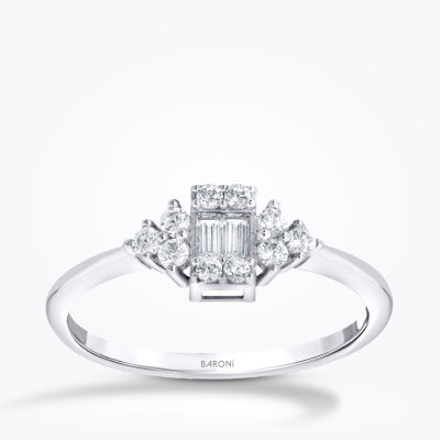 Altın Yan Taşlı Baget Yüzük - 1