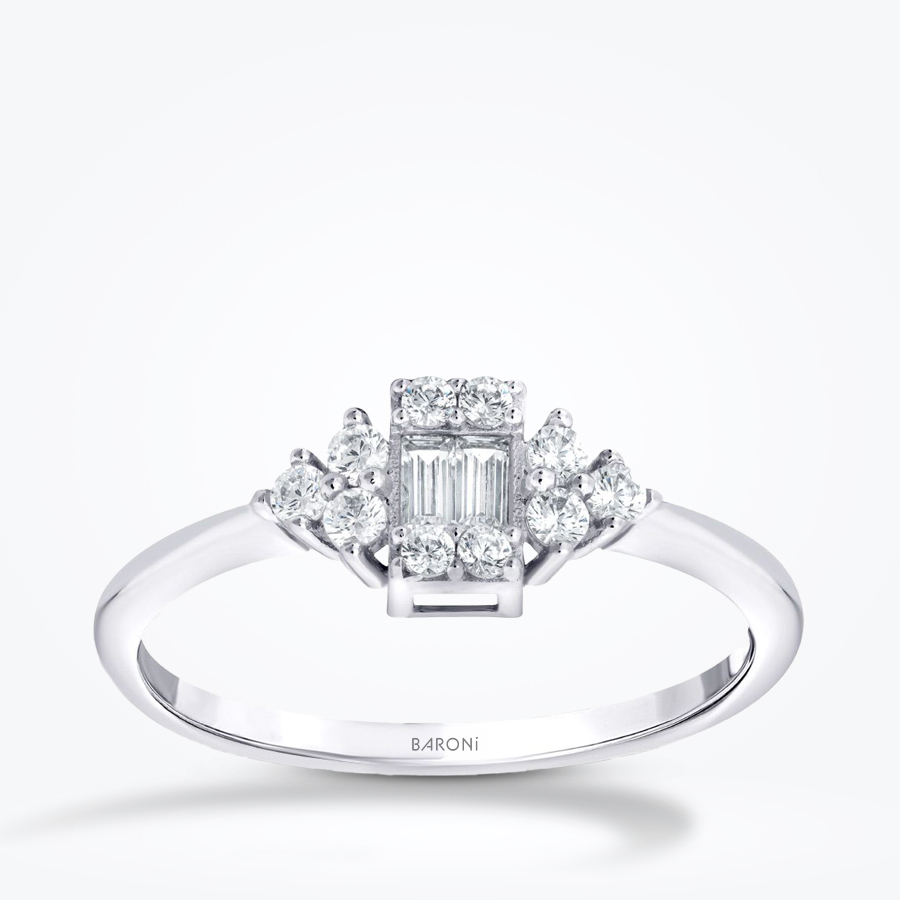 Altın Yan Taşlı Baget Yüzük - Baroni Diamond