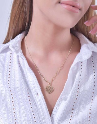 Altın Yarı Ataç Kalp Kolye - Baroni Diamond (1)