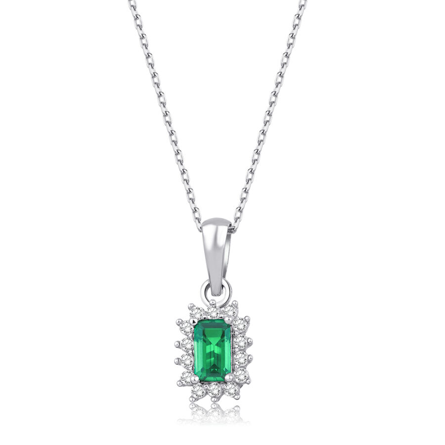 Altın Yeşil Taşlı Baget Kolye - Baroni Diamond
