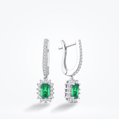 Altın Yeşil Taşlı Baget Küpe 