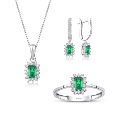 Altın Yeşil Taşlı Baget Set - Baroni Diamond (1)