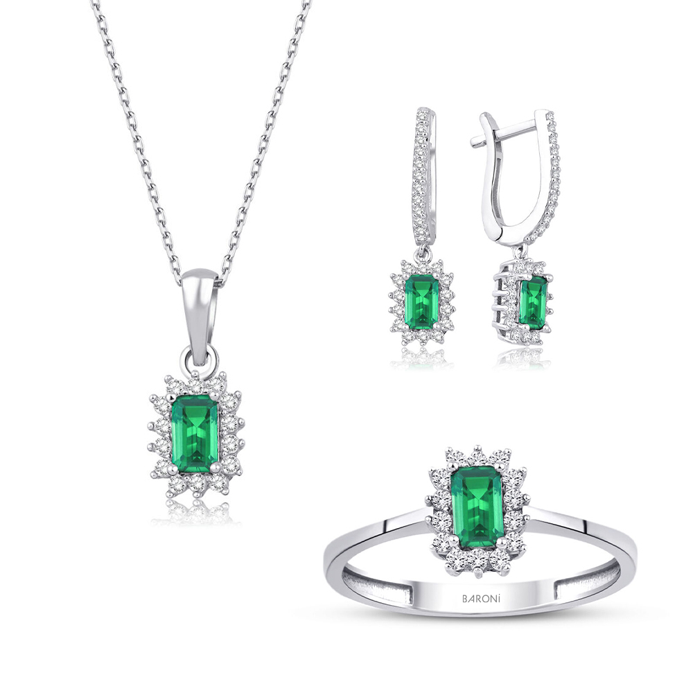 Altın Yeşil Taşlı Baget Set