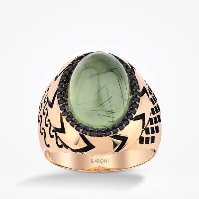 Altın Yeşil Taşlı Erkek Yüzük - 1