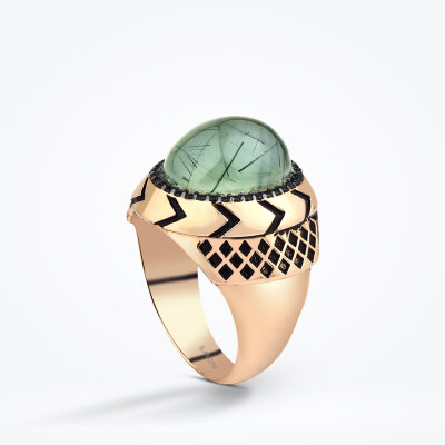 Altın Yeşil Taşlı Erkek Yüzük - 2