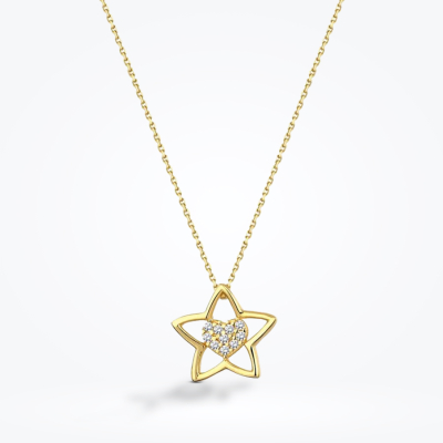 Altın Yıldız Kalp Kolye - Baroni Diamond (1)