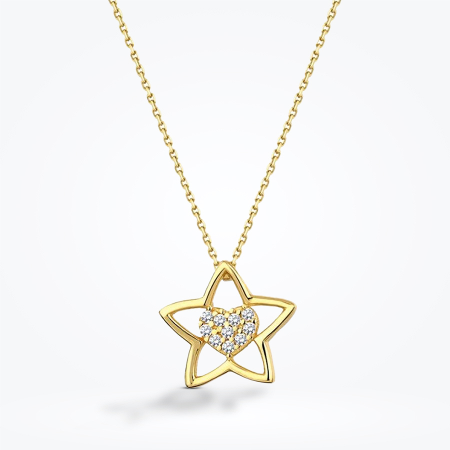 Altın Yıldız Kalp Kolye - Baroni Diamond