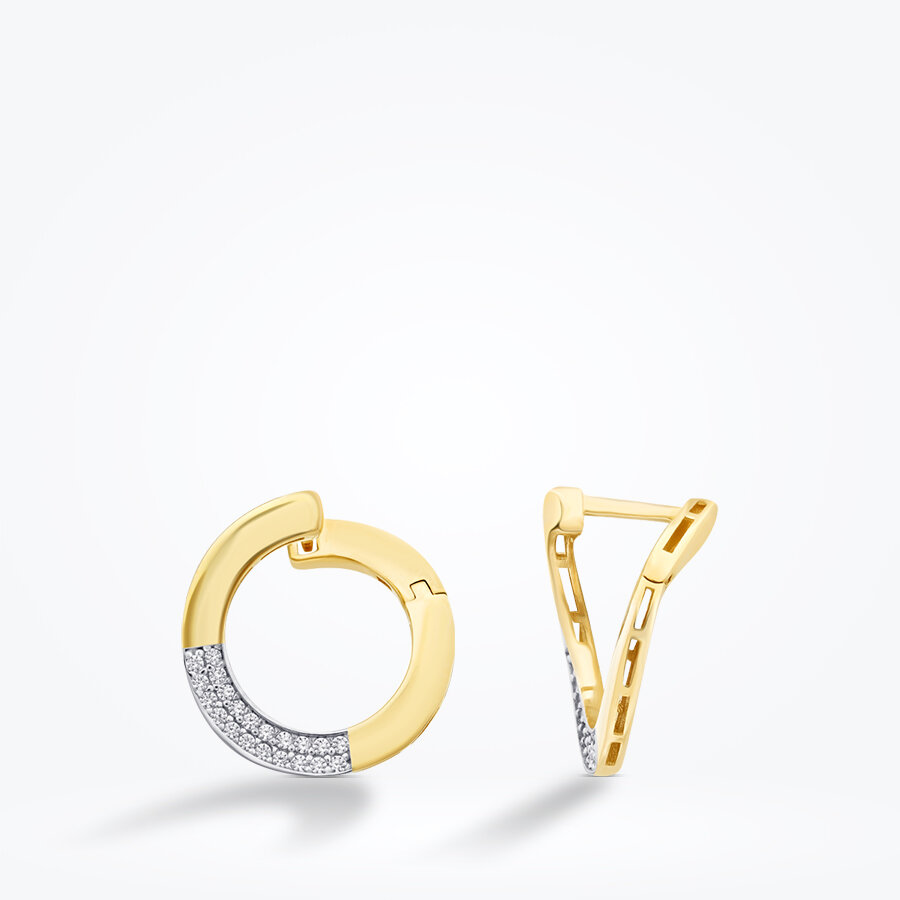 Altın Yuvarlak Taşlı Halka Küpe - Baroni Diamond