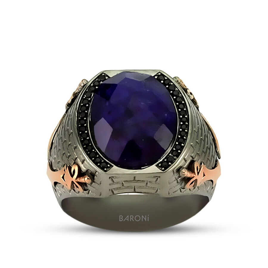 Baroni Fuego Lacivert Erkek Yüzük - Baroni Diamond