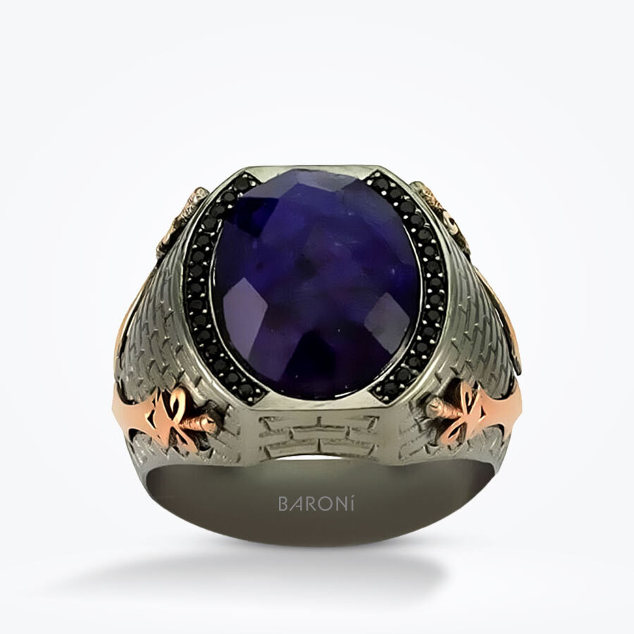 Baroni Fuego Lacivert Erkek Yüzük - Baroni Diamond