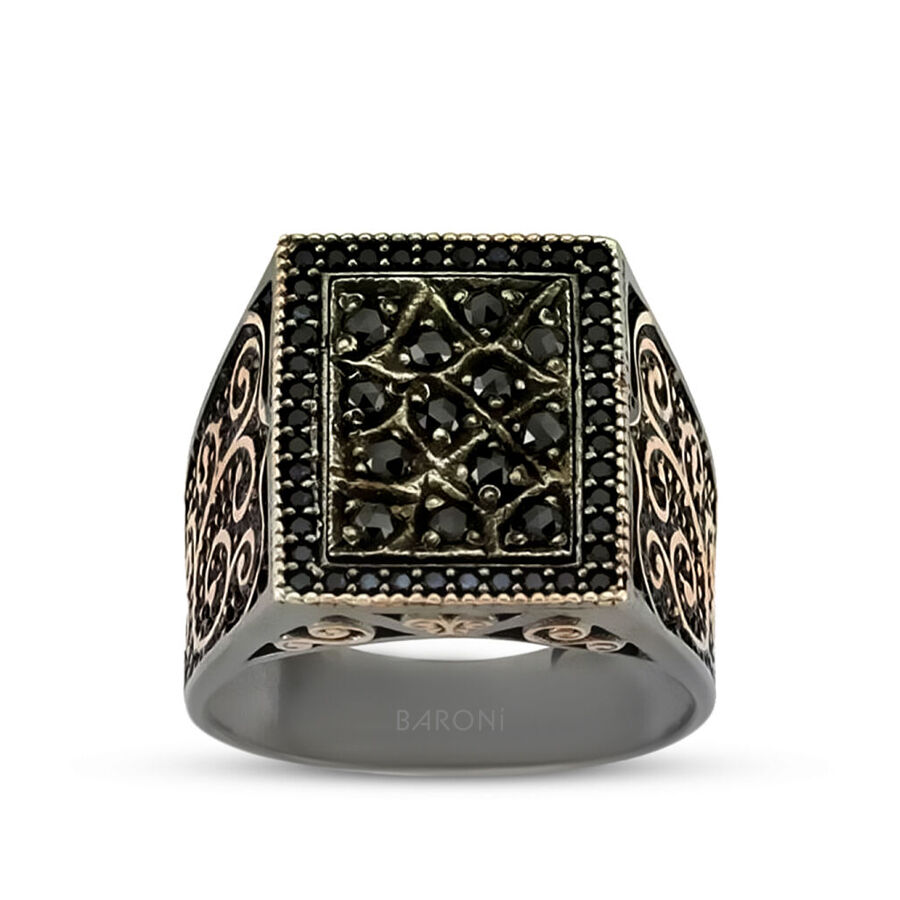 Baroni Fuego Siyah Taşlı Erkek Yüzük - Baroni Diamond