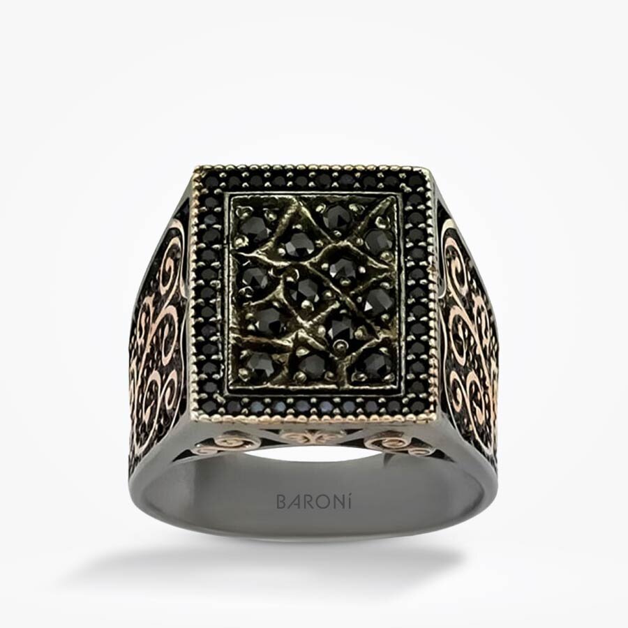 Baroni Fuego Siyah Taşlı Erkek Yüzük - Baroni Diamond