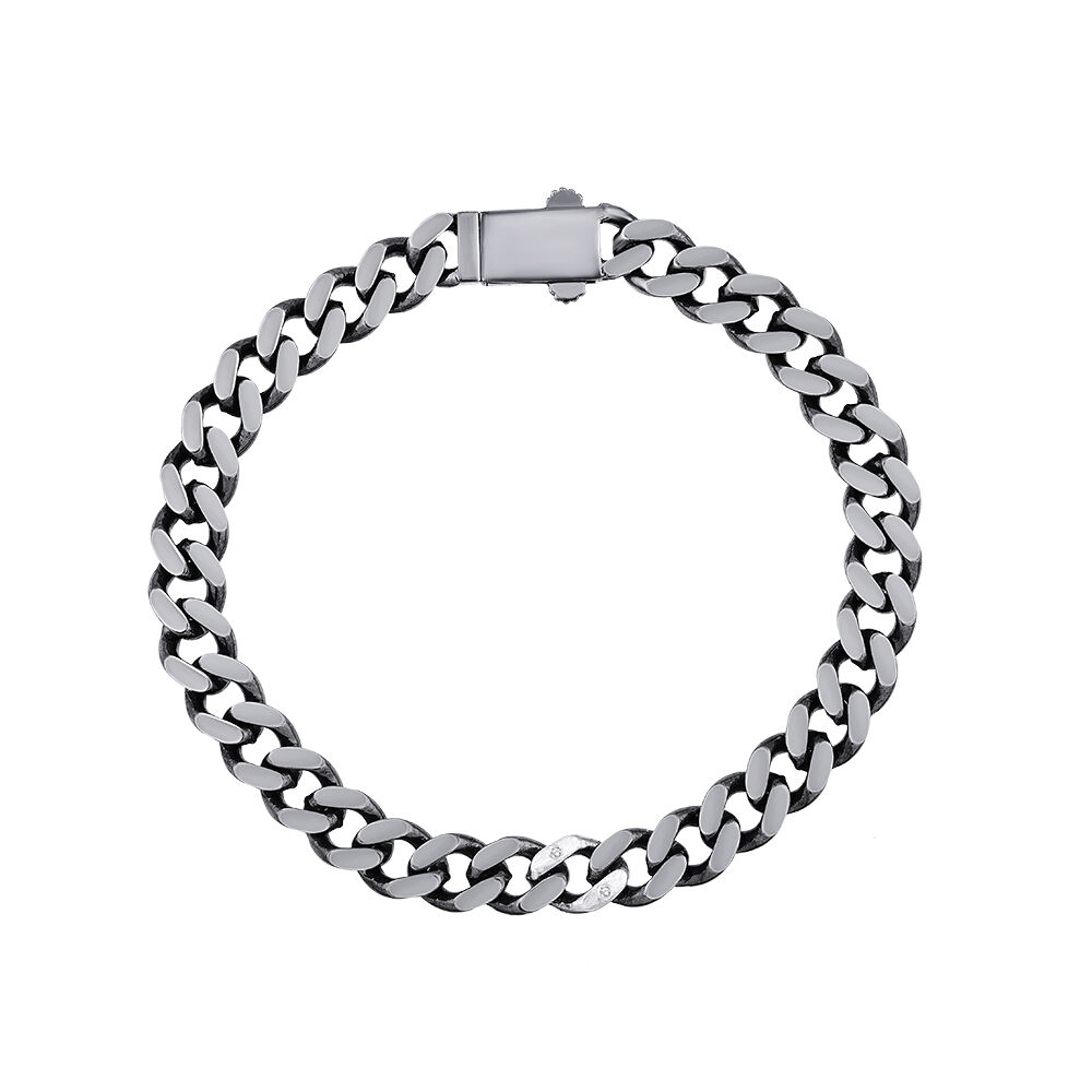 Pırlantalı Erkek Siyah Gümüş Bileklik - Baroni Diamond