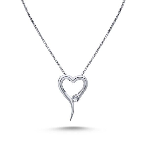Pırlantalı Gümüş Kalp Kolye - Baroni Diamond