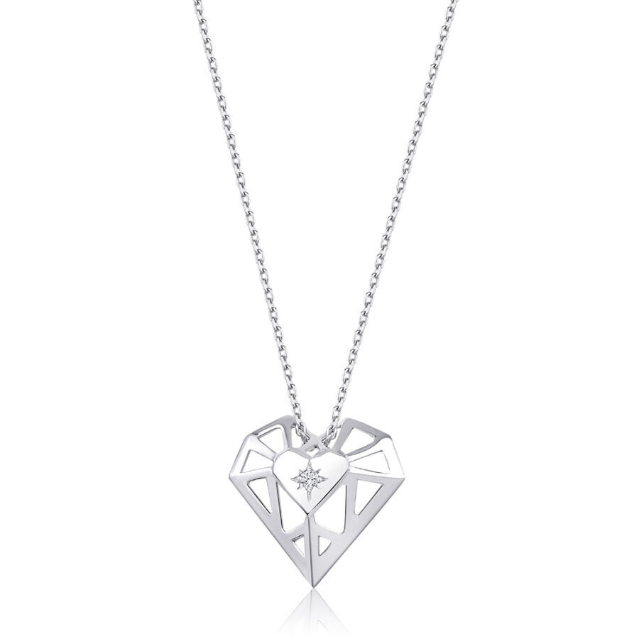 Pırlantalı Gümüş Kalp Kolye - Baroni Diamond